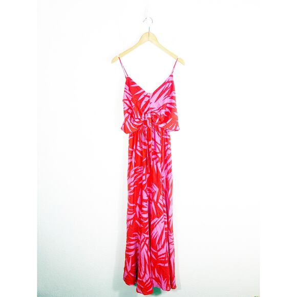 Vici Pink Red Tropical Print Maxi Dress Small Sleeveless Beach Vacation - Picture 3 of 14